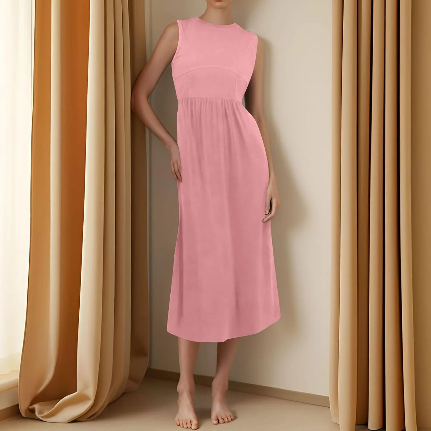 Summer Dresses for Women Sundresses Empire Waist Dresses Tank Dress Work Wrap Dress Ruffle with Pockets