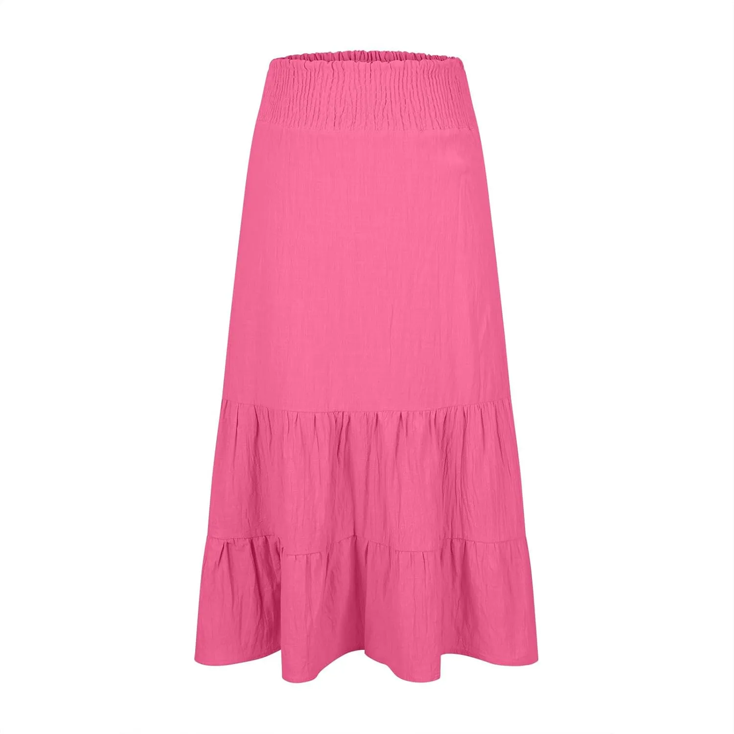 Summer Flowy Casual Long Skirt for Women, Solid Color Elastic Waist Tiered Ruched Skirts Going Out Vacation Clothes