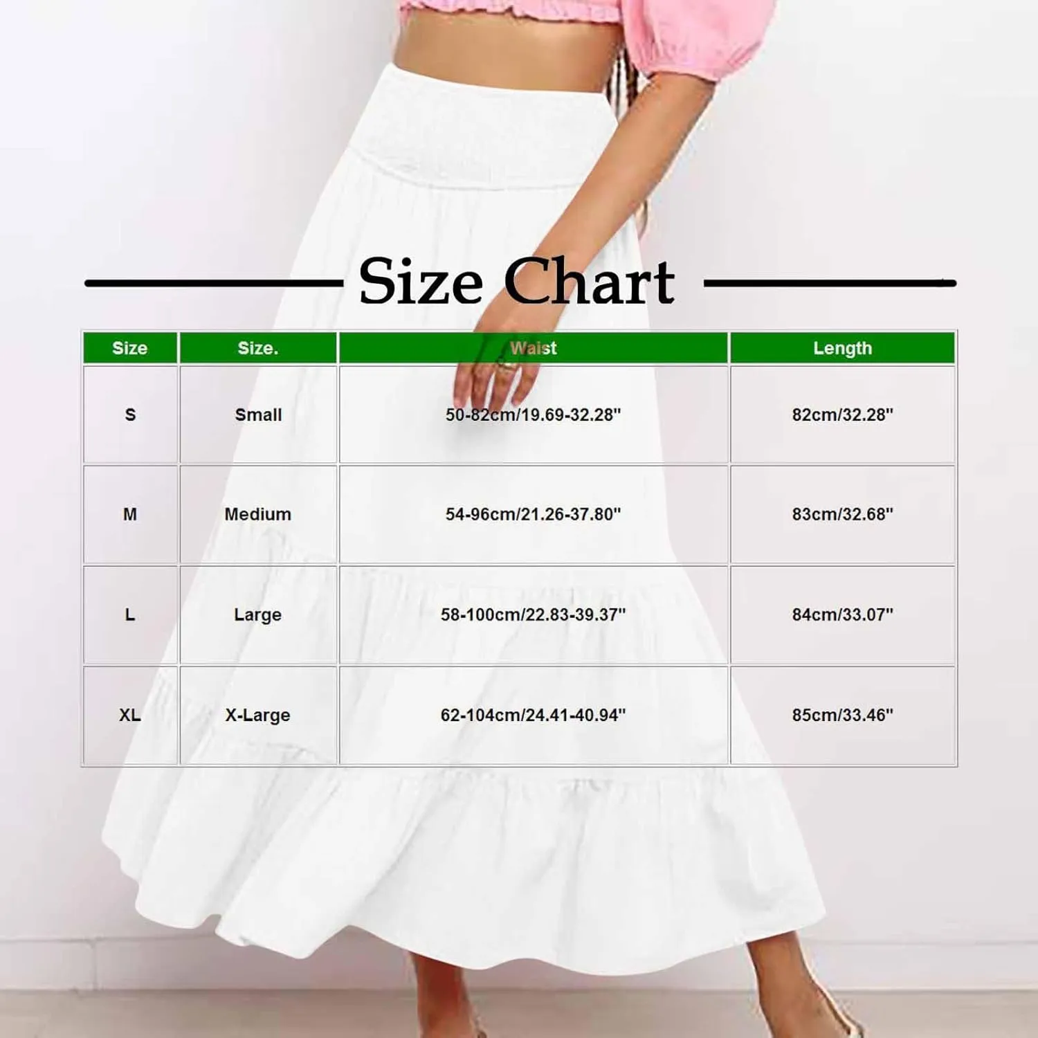Summer Flowy Casual Long Skirt for Women, Solid Color Elastic Waist Tiered Ruched Skirts Going Out Vacation Clothes