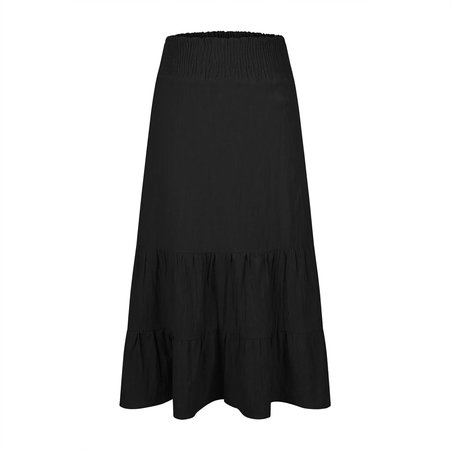 Summer Flowy Casual Long Skirt for Women, Solid Color Elastic Waist Tiered Ruched Skirts Going Out Vacation Clothes