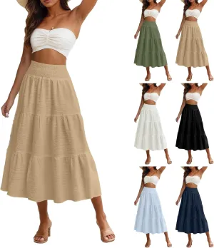 Summer Skirts for Women 2025 Vacation Elastic High Waisted Linen Maxi Skirt Casual Summer Beach Cover Up Skirts