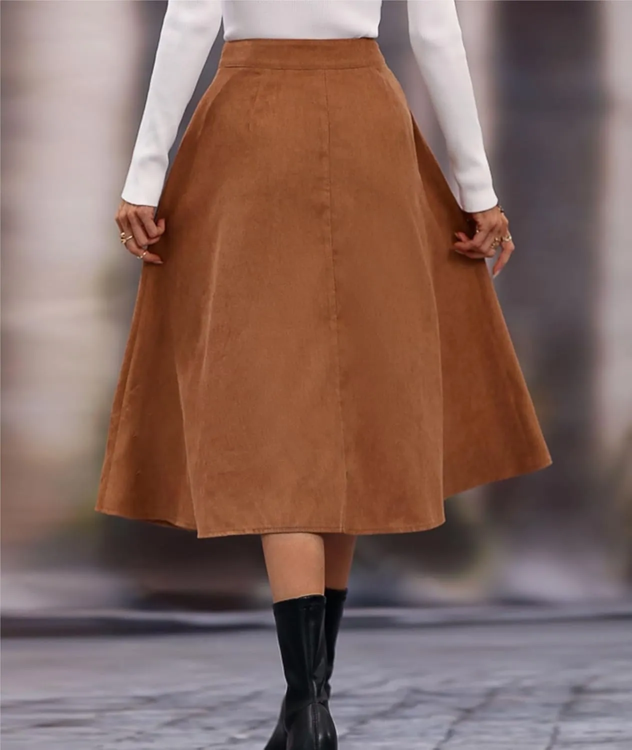 Summer Spring Womens Skirts Solid Button Front Midi Skirt