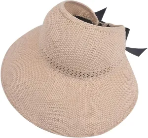 Summer Straw Roll Up Ponytail hat Ladies Wide-Brimmed Beach hat UV Protection Sun Visor Hats for Women Bowknot Floppy Sun hat