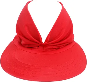 Summer Wide Brim Sun Visor Hat for Women UV Protection Elastic Empty Top Ponytail Beach Hats for Sports Golf Tennis Running