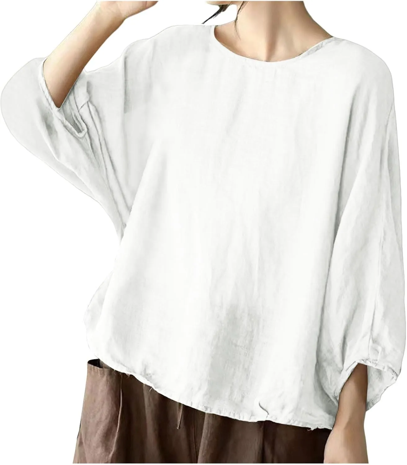 Summer Womens 3 of 4 Sleeve Crew Neck Floral Printed Loose Top T Shirts Casual Linen Tunic Tee Cute Dog Shirt for
