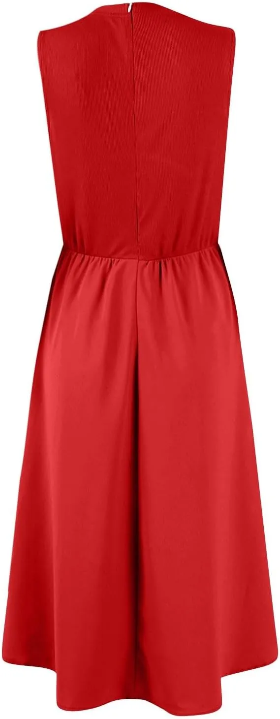 Sun Dresses Women Tank Dress Summer Midi Dress High Waist Wrap Dresses Sleeveless Boho A Line 2025 with Pockets