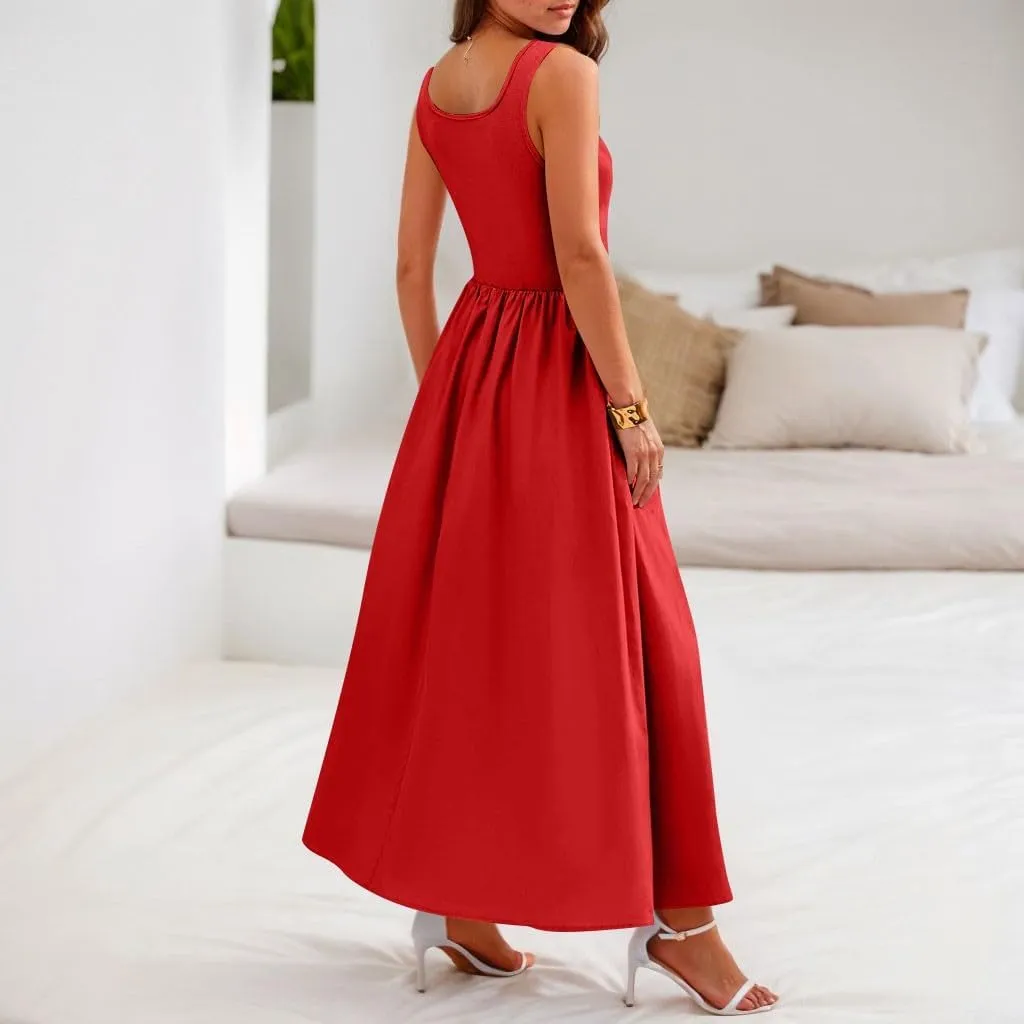 Sun Dresses Women Tank Dress Summer Midi Dress High Waist Wrap Dresses Sleeveless Boho A Line 2025 with Pockets