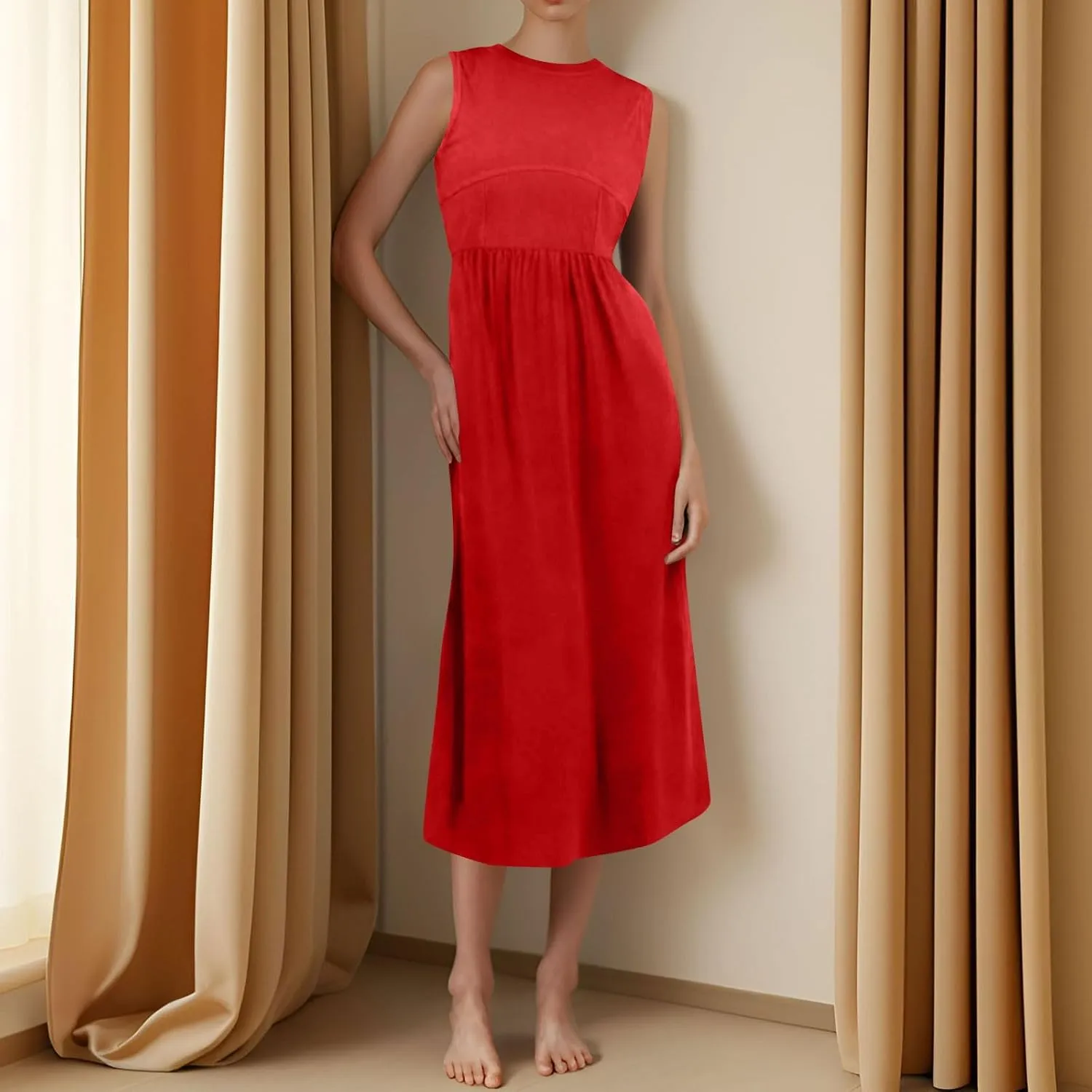 Sun Dresses Women Tank Dress Summer Midi Dress High Waist Wrap Dresses Sleeveless Boho A Line 2025 with Pockets