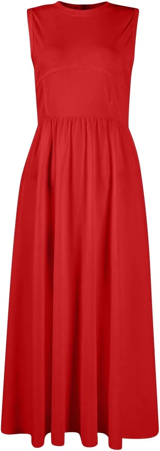 Sun Dresses Women Tank Dress Summer Midi Dress High Waist Wrap Dresses Sleeveless Boho A Line 2025 with Pockets
