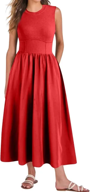 Sun Dresses Women Tank Dress Summer Midi Dress High Waist Wrap Dresses Sleeveless Boho A Line 2025 with Pockets