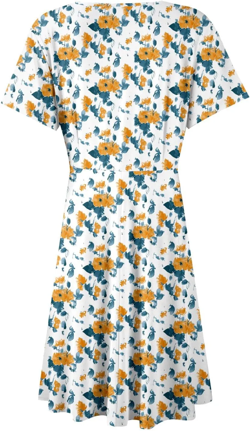 Sundresses for Women 2025 Floral Sexy V Neck A-Line Mini Wrap Dress