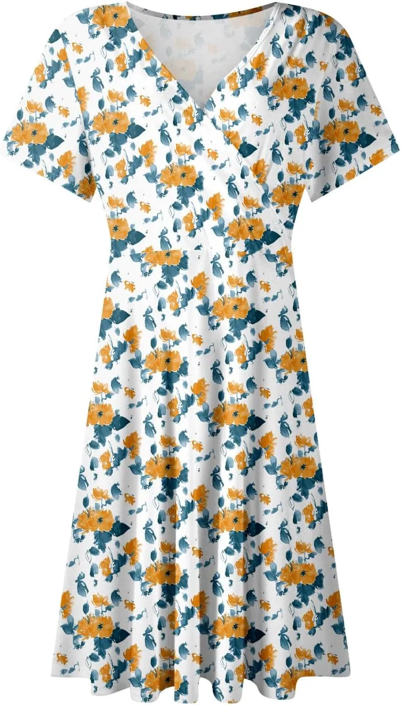 Sundresses for Women 2025 Floral Sexy V Neck A-Line Mini Wrap Dress