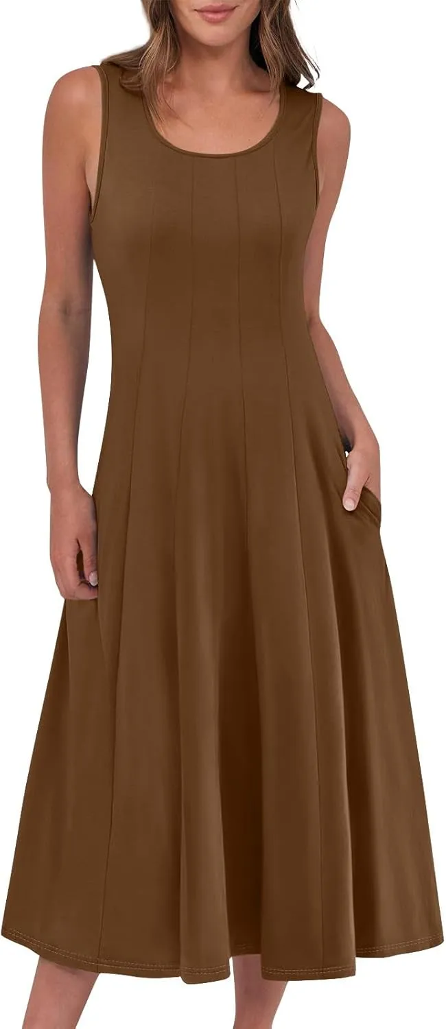 Sundresses for Women Tank Dress Summer Boho Dress Smocked Floral Dresses Casual Sleeveless Ruffle Dresses with Pockets