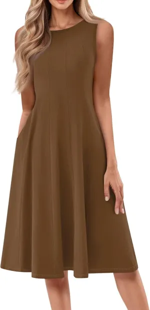Sundresses for Women Tank Dress Summer Boho Dress Smocked Floral Dresses Casual Sleeveless Ruffle Dresses with Pockets