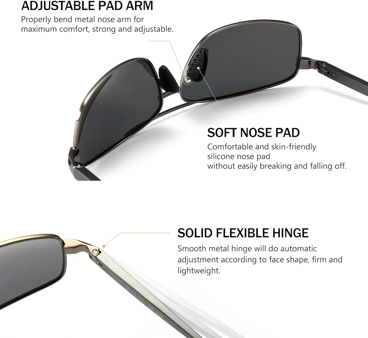 SUNGAIT Ultra Lightweight Rectangular Polarized Sunglasses UV400 Protection