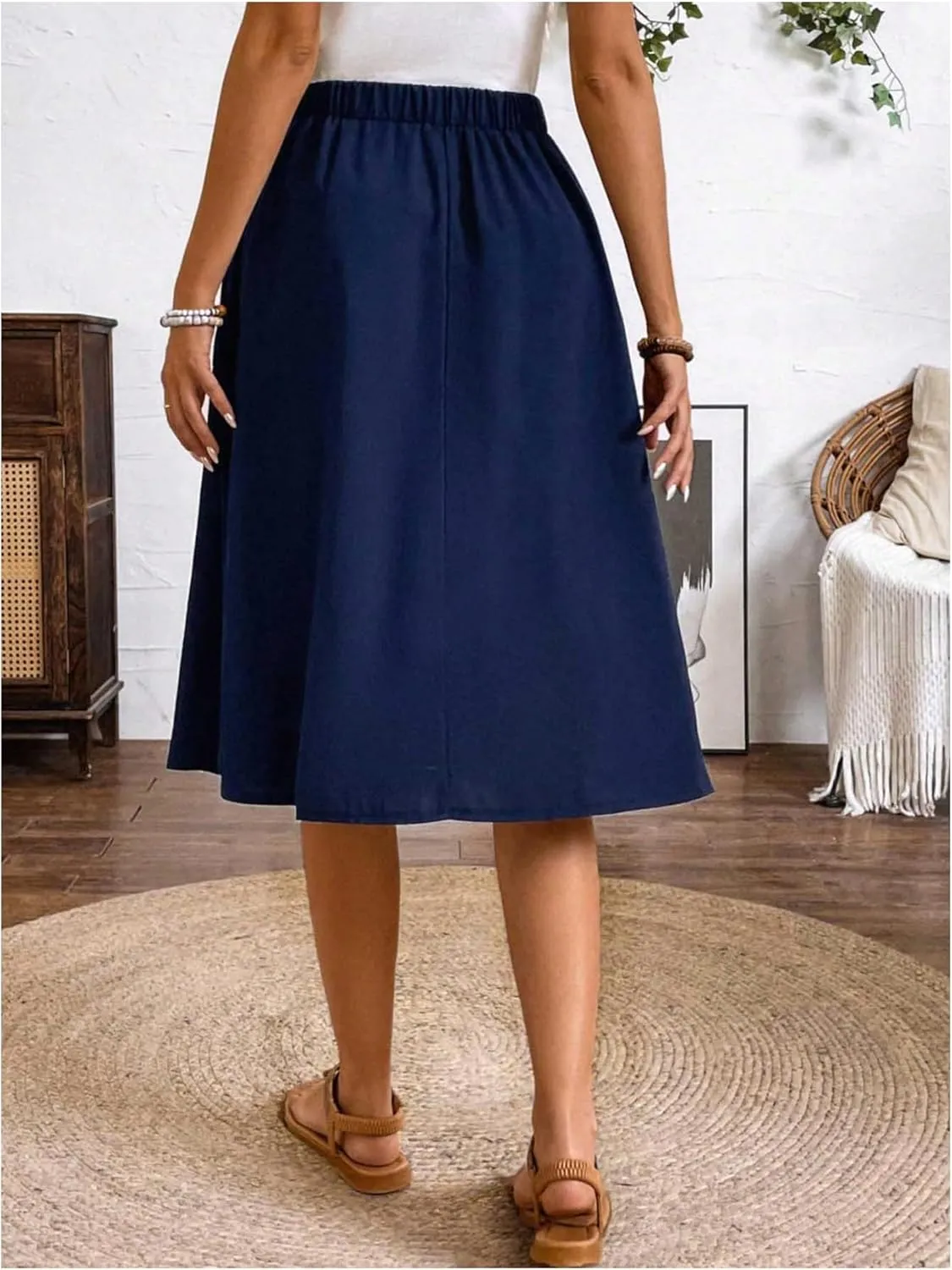 SweatyRocks Women's Trendy Summer High Waist Button Front Midi Skirts with Pocket