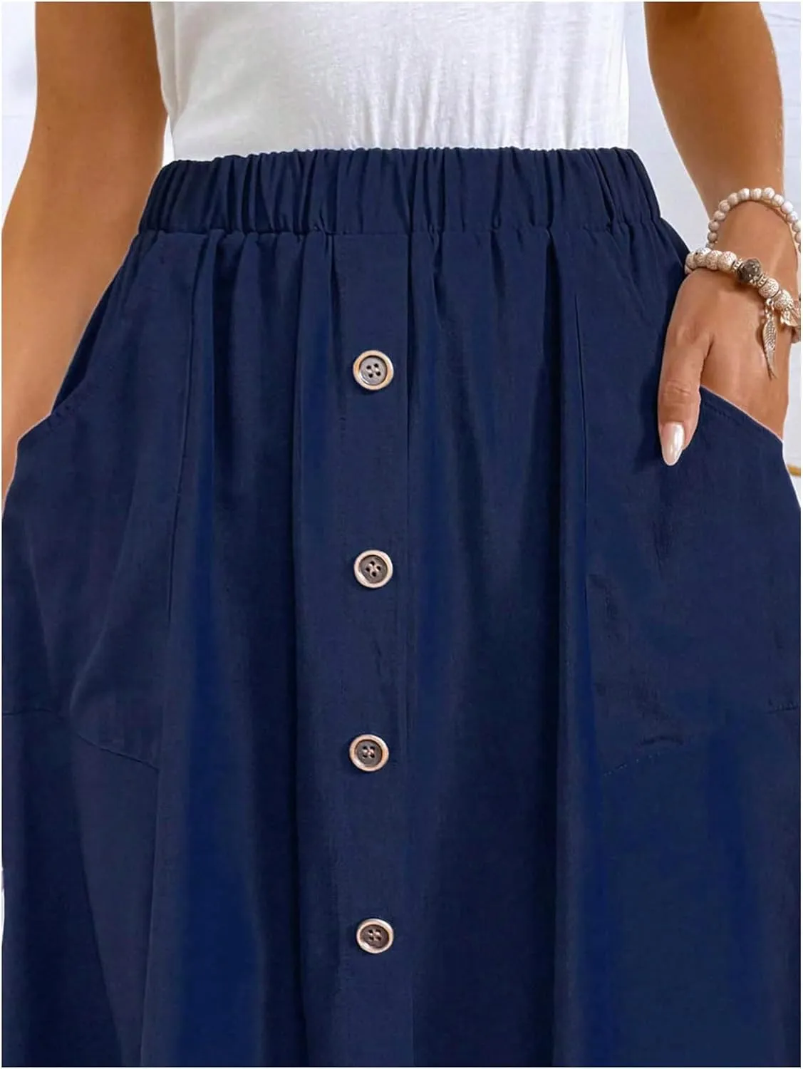 SweatyRocks Women's Trendy Summer High Waist Button Front Midi Skirts with Pocket