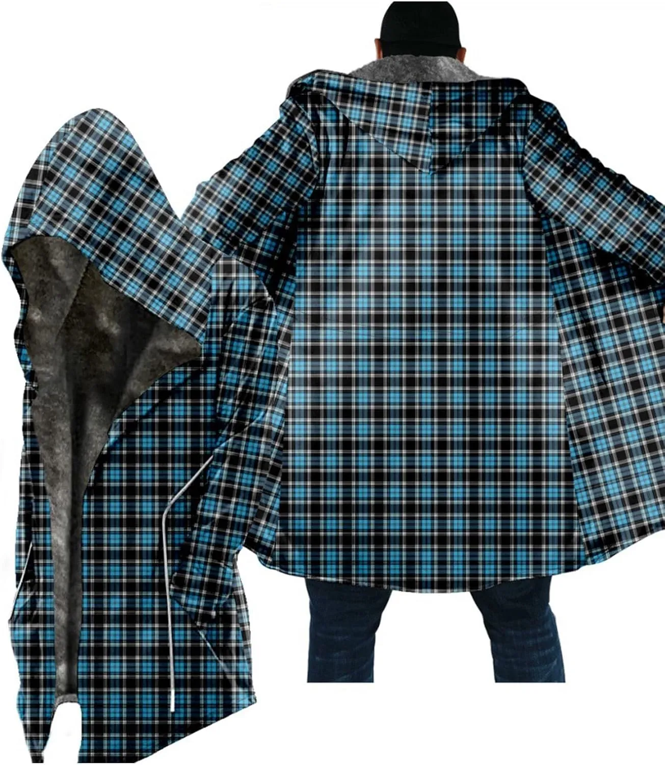 Thickened Zipper Winter Jackets With Hood Plaid Print Long Sleeve Plus Size Heavyweight Warm Fleece Jacket, M-6XL