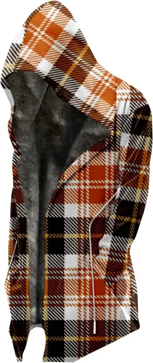 Thickened Zipper Winter Jackets With Hood Plaid Print Long Sleeve Plus Size Heavyweight Warm Fleece Jacket, M-6XL