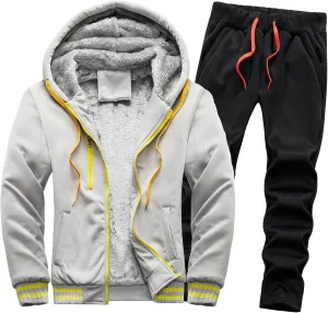 tuduoms Men's 2 Piece Tracksuits Sherpa Lined Full Zip Hoodie Jacket Fleece Jogger Pants Winter Warm Sweatsuits Sets