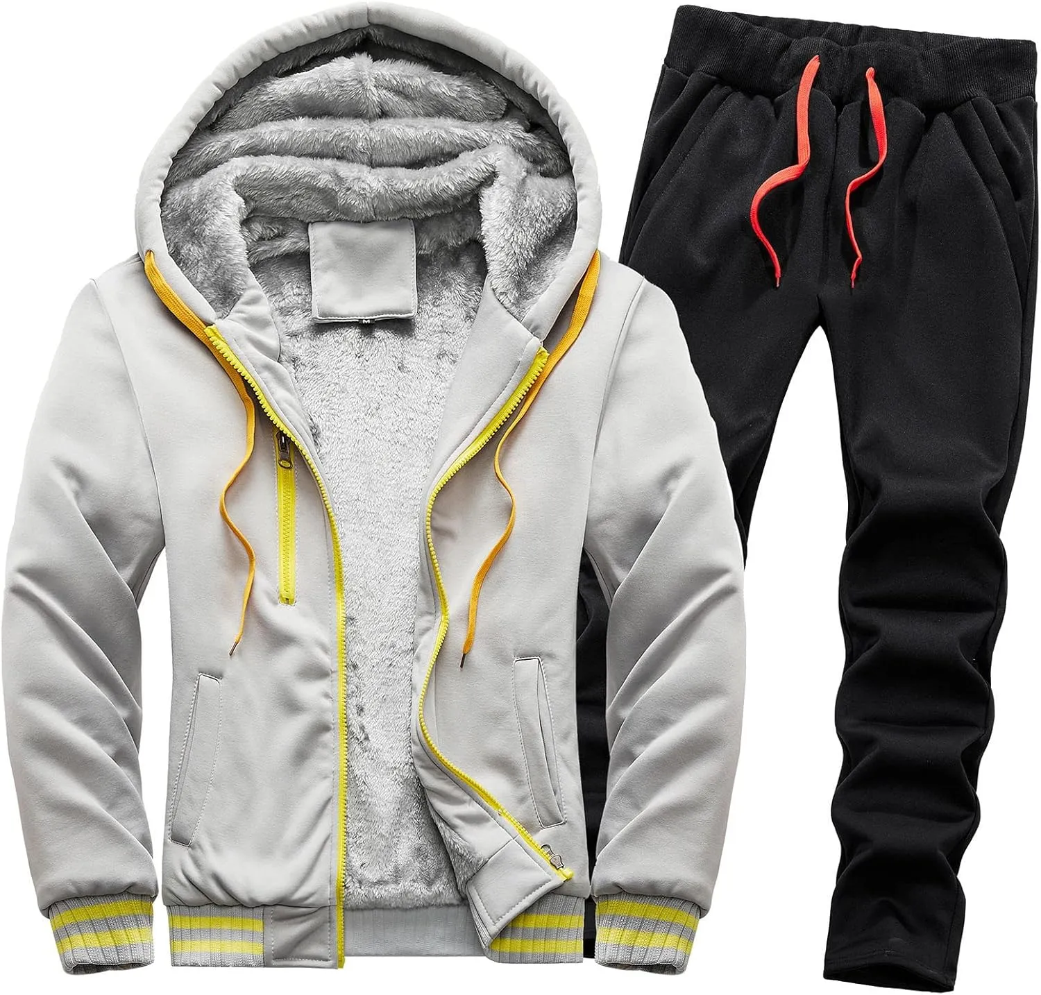 tuduoms Men's 2 Piece Tracksuits Sherpa Lined Full Zip Hoodie Jacket Fleece Jogger Pants Winter Warm Sweatsuits Sets