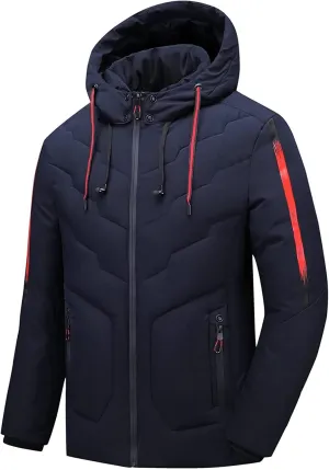 tuduoms Men's Thicken Cotton Coats Winter Warm Padded Parka Jacket Hooded Lightweight Zip Up Snow Ski Jacket Outwear