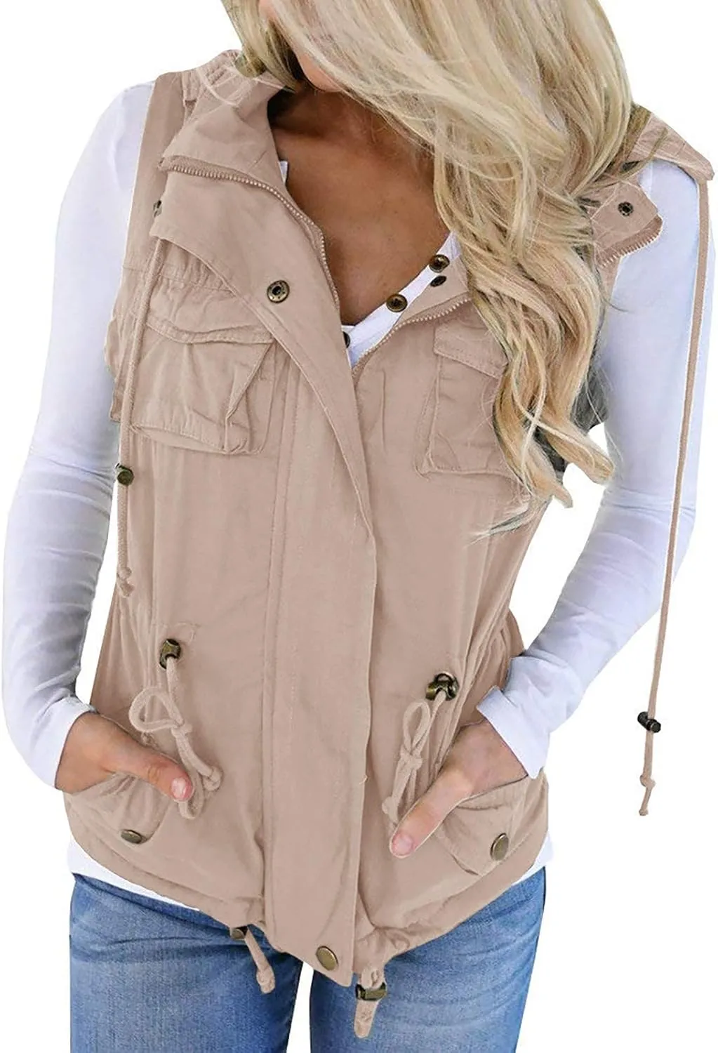Tutorutor Womens Military Safari Camo Vest Utility Lightweight Sleeveless Hooded Drawstring Jackets with Pockets