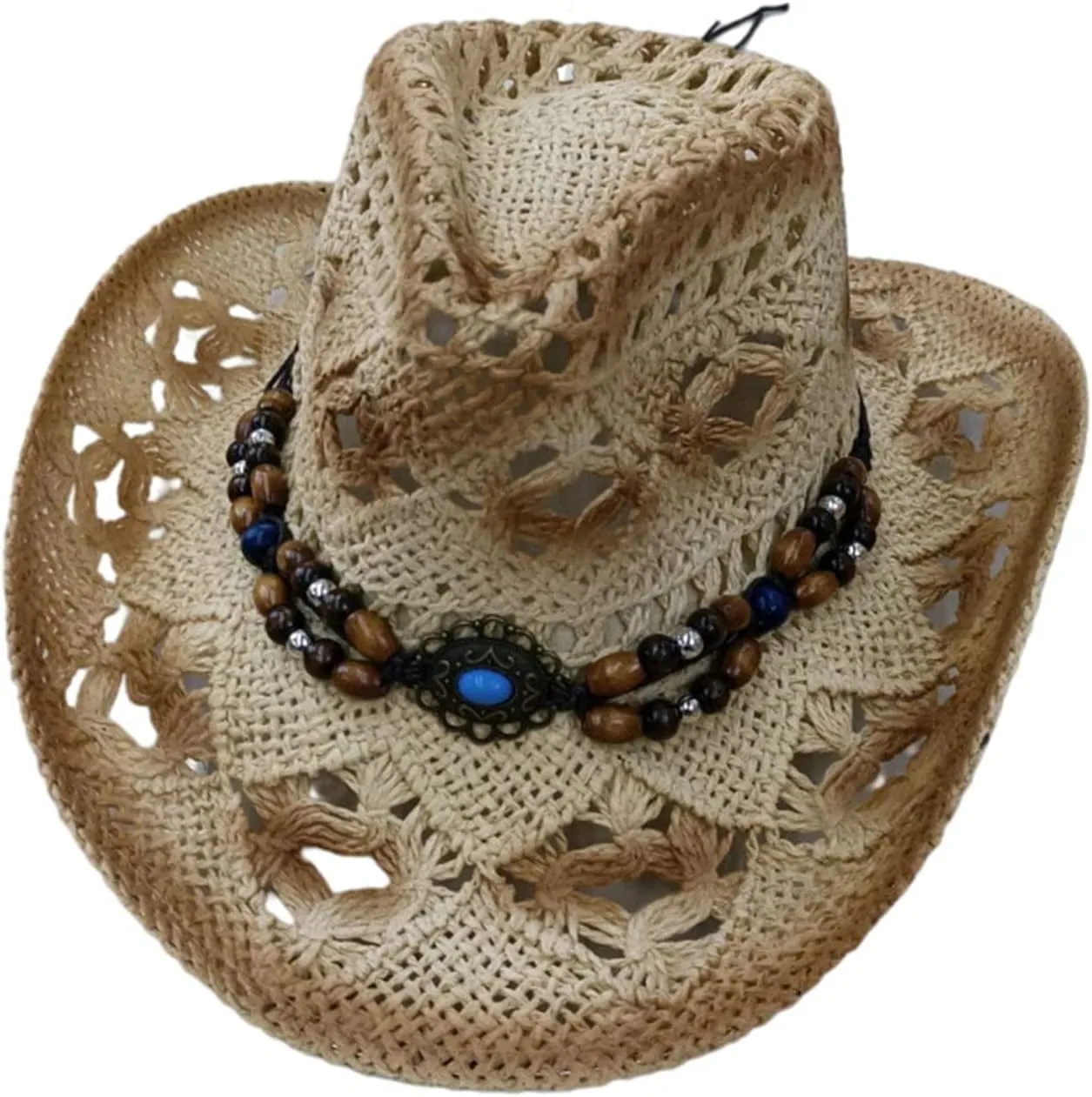 Unisex Cowboy Cowgirl Hat Sun Straw Hat Classic Western Style Roll Up Wide Brim Felt Sombrero Caps with Belt Buckle