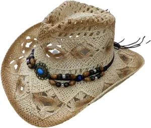 Unisex Cowboy Cowgirl Hat Sun Straw Hat Classic Western Style Roll Up Wide Brim Felt Sombrero Caps with Belt Buckle