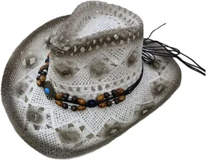 Unisex Cowboy Cowgirl Hat Sun Straw Hat Classic Western Style Roll Up Wide Brim Felt Sombrero Caps with Belt Buckle