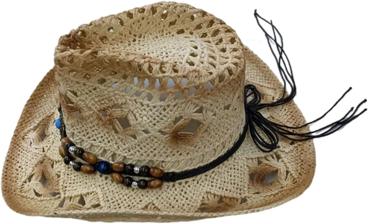 Unisex Cowboy Cowgirl Hat Sun Straw Hat Classic Western Style Roll Up Wide Brim Felt Sombrero Caps with Belt Buckle