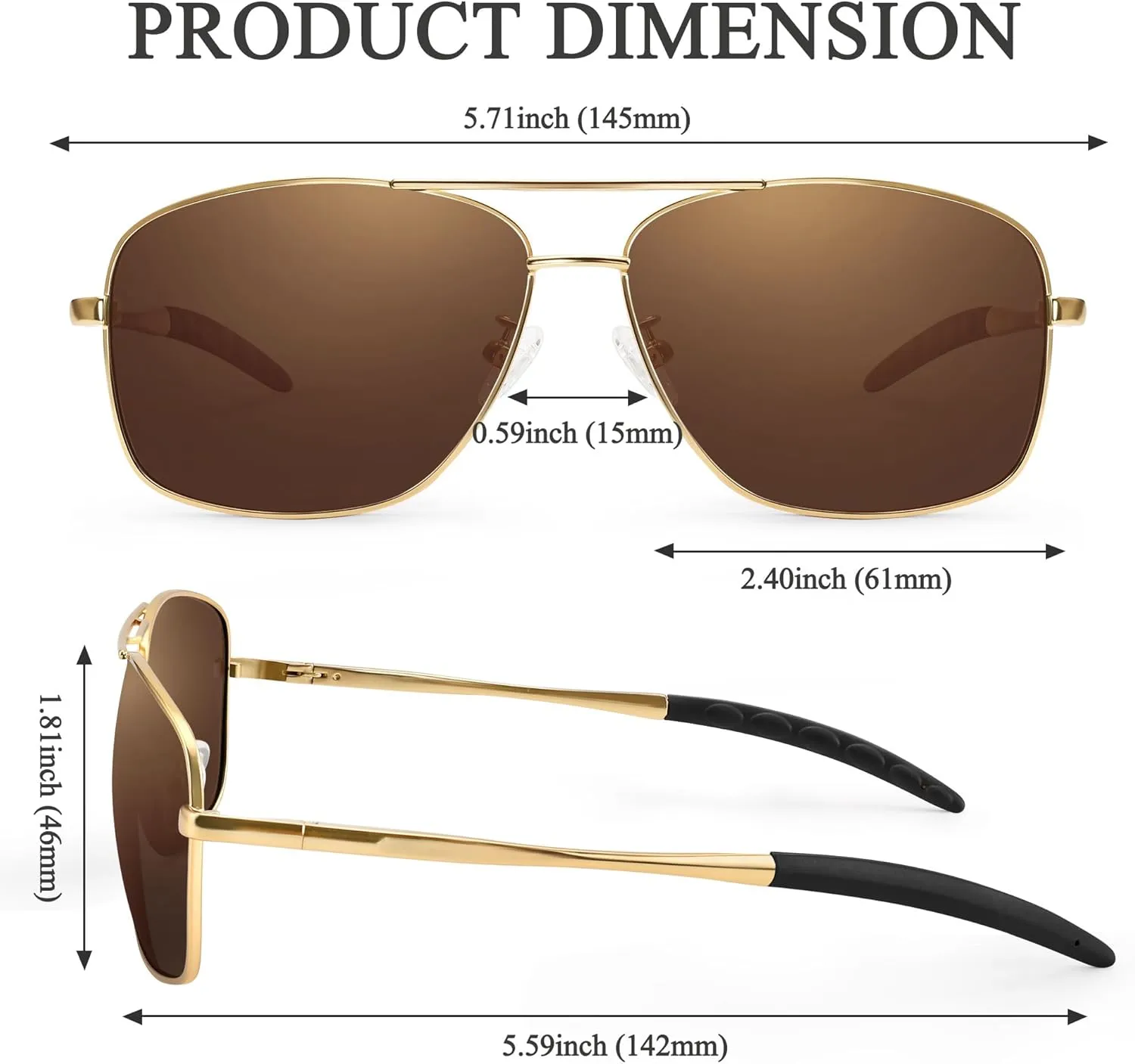 URUMQI Polarized Aviator Sunglasses for Men Women,UV400 Protection Lens, Ultra Lightweight Pilot Sun Glasses for Driving Golf