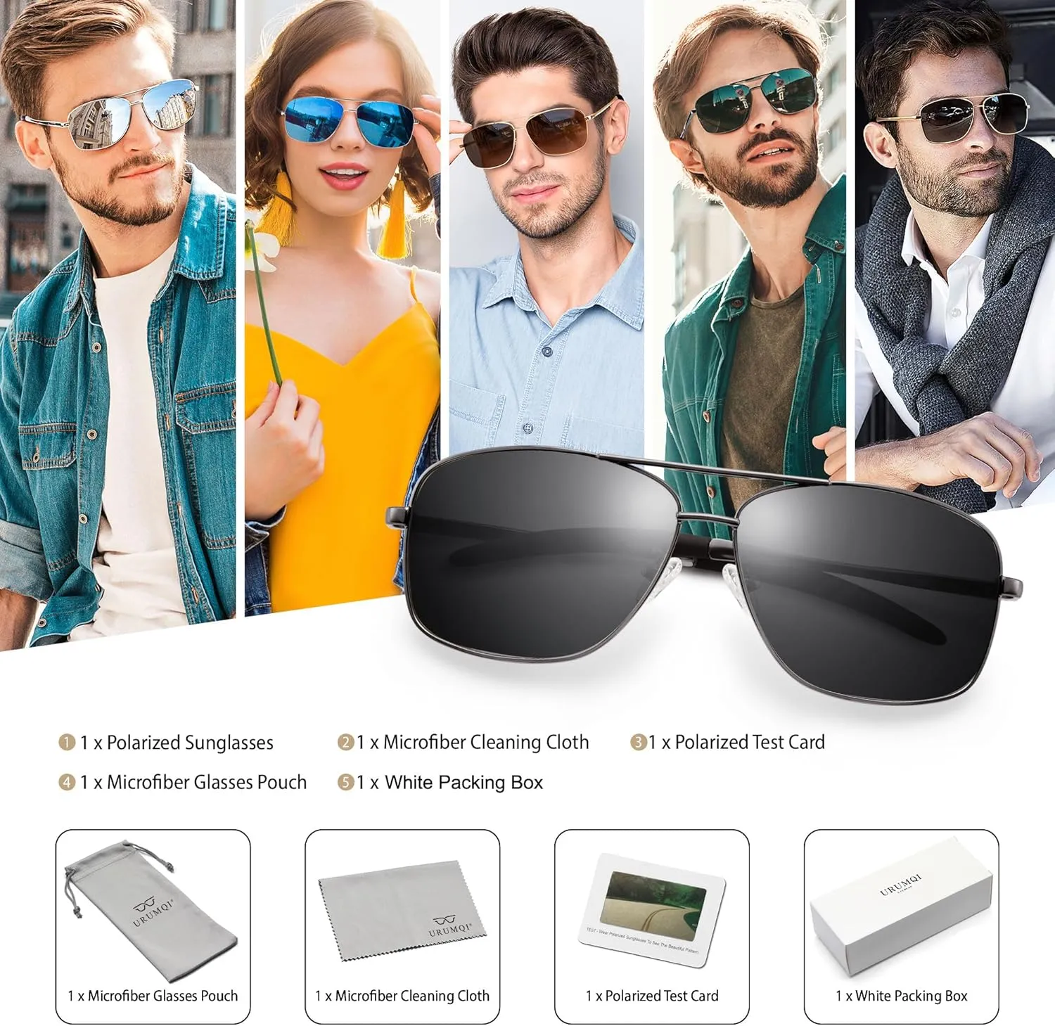 URUMQI Polarized Aviator Sunglasses for Men Women,UV400 Protection Lens, Ultra Lightweight Pilot Sun Glasses for Driving Golf