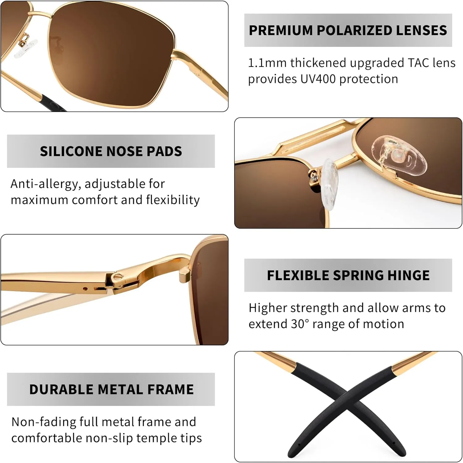 URUMQI Polarized Aviator Sunglasses for Men Women,UV400 Protection Lens, Ultra Lightweight Pilot Sun Glasses for Driving Golf