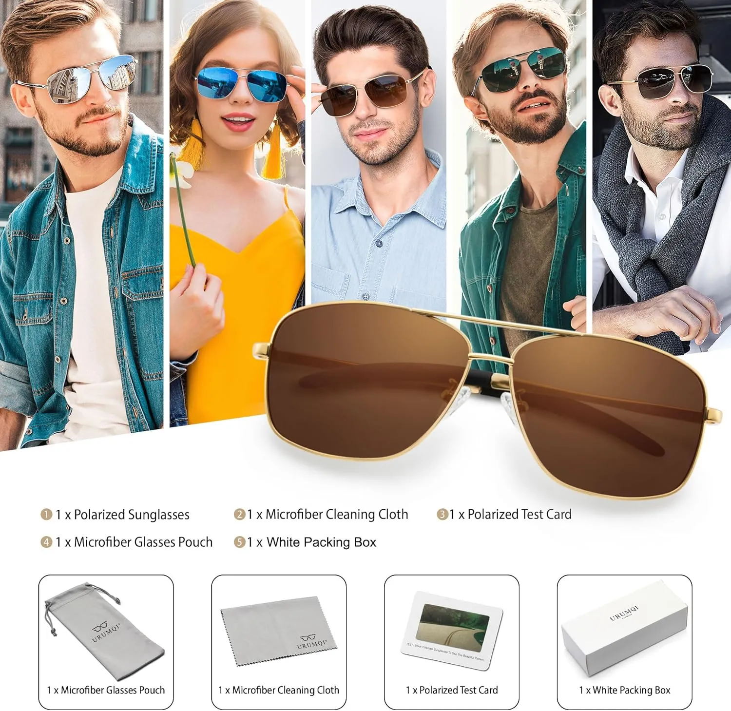 URUMQI Polarized Aviator Sunglasses for Men Women,UV400 Protection Lens, Ultra Lightweight Pilot Sun Glasses for Driving Golf