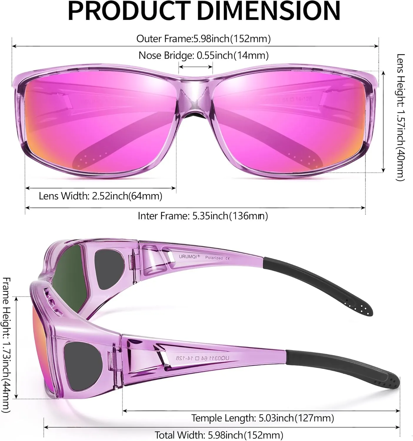 URUMQI Polarized Sunglasses Fit Over Glasses for Men Women, Wrap-around Driving Sunglasses 100% UV Protection