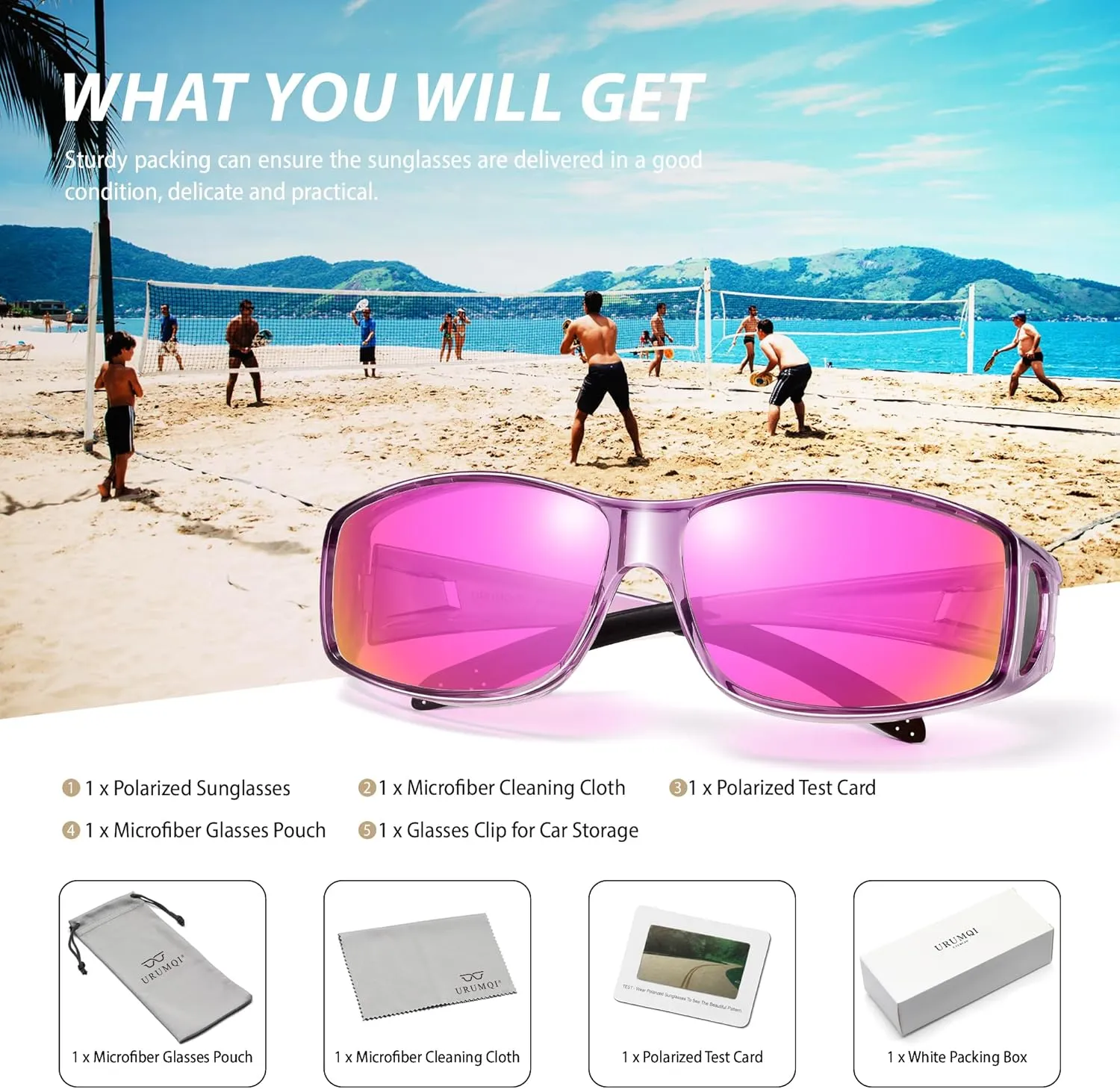 URUMQI Polarized Sunglasses Fit Over Glasses for Men Women, Wrap-around Driving Sunglasses 100% UV Protection