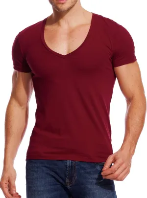 V Neck T Shirts Men Deep V Neck Tee Muscle Slim Fit Low Cut Stretch Tshirt