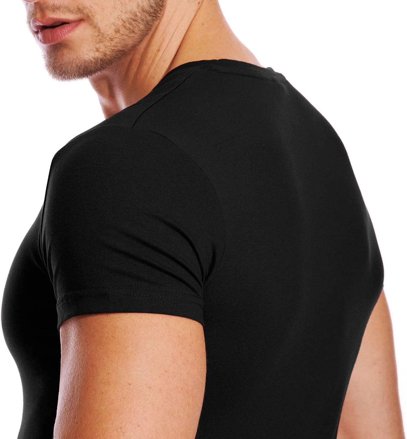 V Neck T Shirts Men Deep V Neck Tee Muscle Slim Fit Low Cut Stretch Tshirt