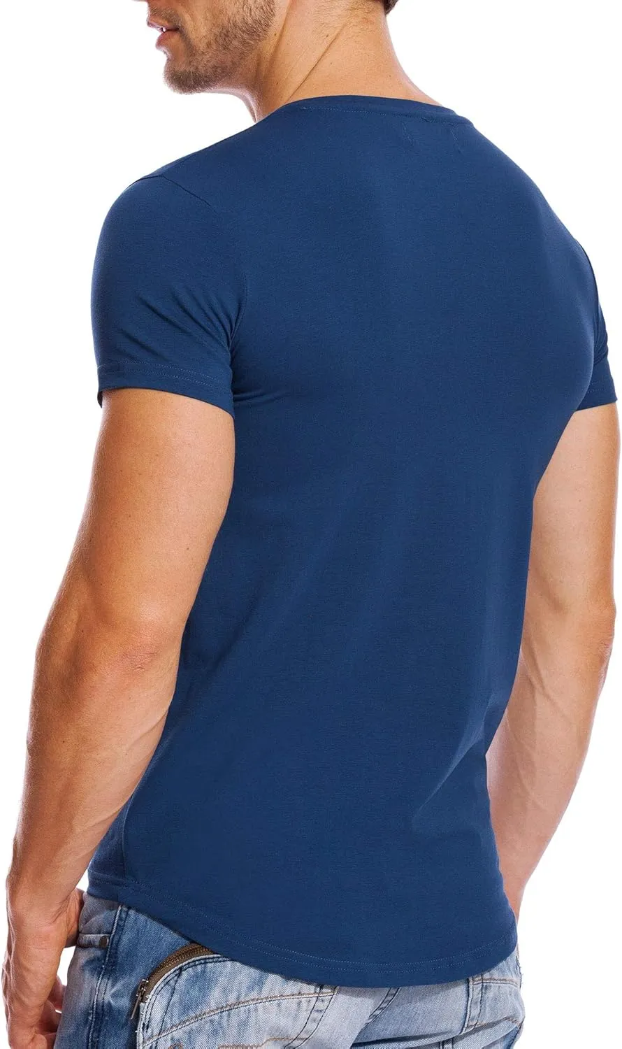 V Neck T Shirts Men Deep V Neck Tee Muscle Slim Fit Low Cut Stretch Tshirt