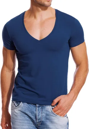 V Neck T Shirts Men Deep V Neck Tee Muscle Slim Fit Low Cut Stretch Tshirt
