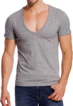V Neck T Shirts Men Deep V Neck Tee Muscle Slim Fit Low Cut Stretch Tshirt