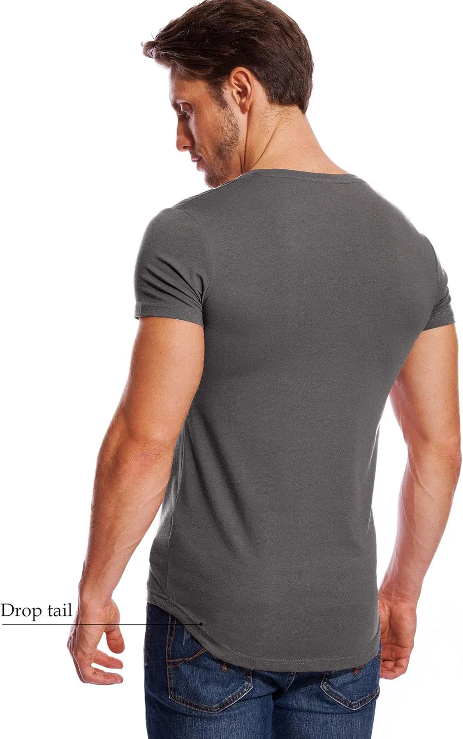 V Neck T Shirts Men Deep V Neck Tee Muscle Slim Fit Low Cut Stretch Tshirt