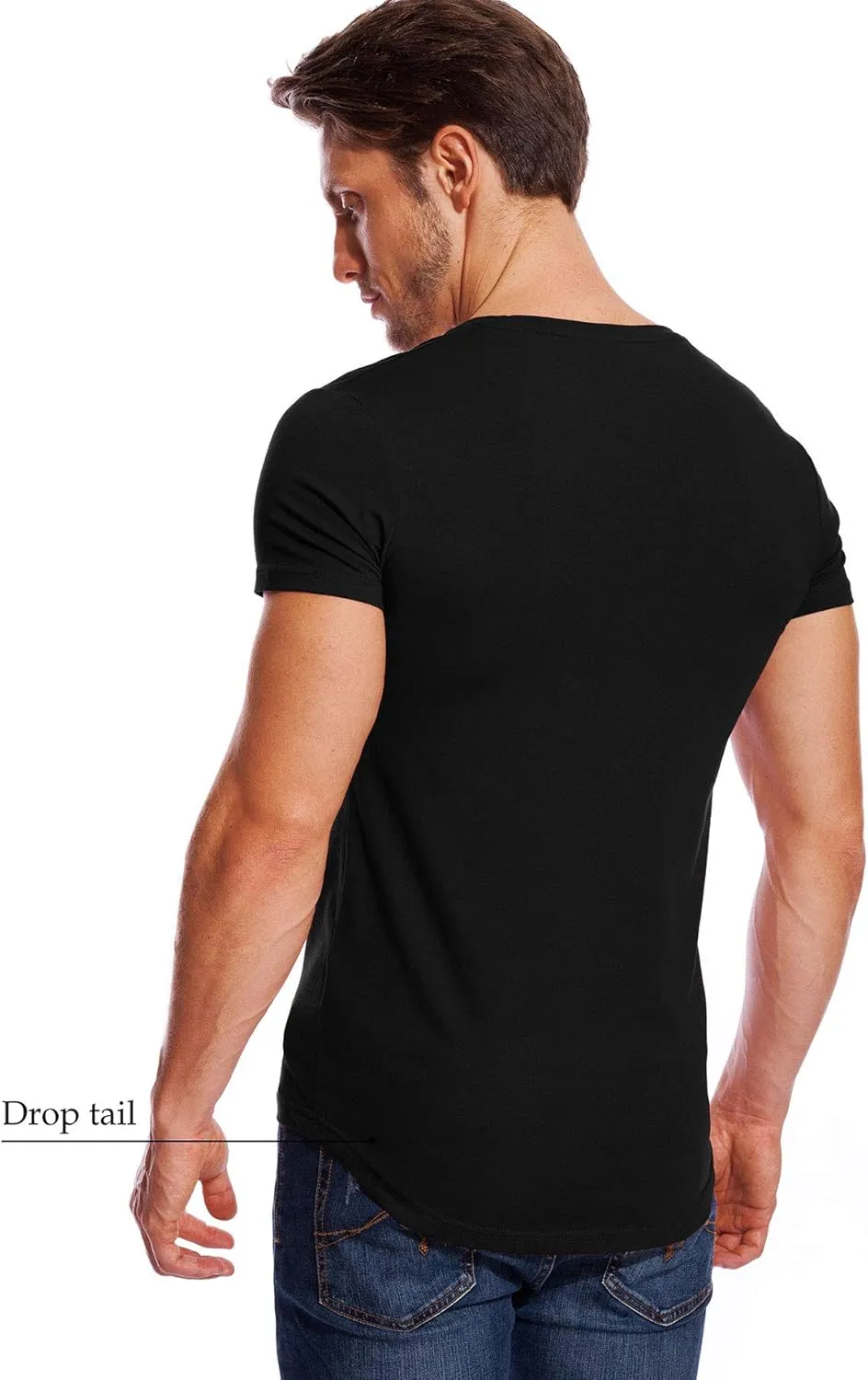 V Neck T Shirts Men Deep V Neck Tee Muscle Slim Fit Low Cut Stretch Tshirt