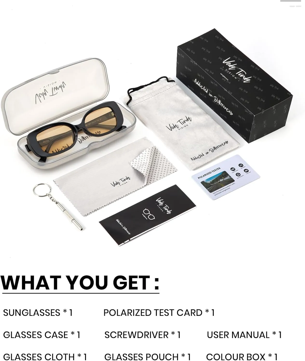 Veda Tinda Vision Rectangle Sunglasses Men Tinted Polarized Big Square Retro 90s Vintage y2k Glasses for Women UV Protection