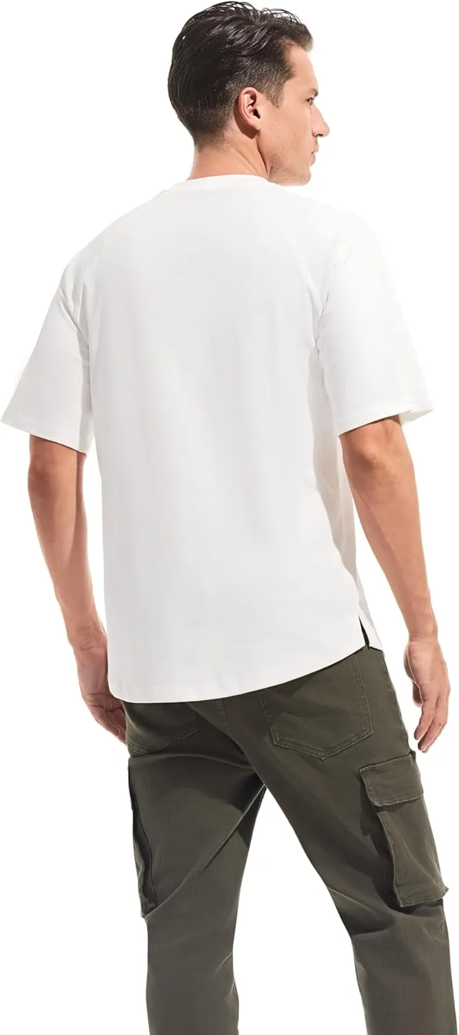 VEIISAR Men's Hipster Hip hop longline Crewneck T-Shirts - Mens Premium Cotton Raglan Sleeve T Shirts Open Hem S - 3XL