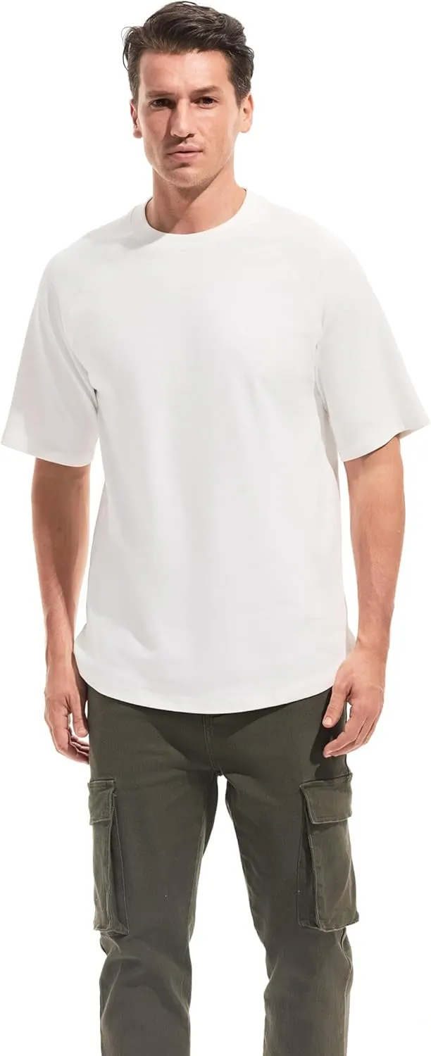 VEIISAR Men's Hipster Hip hop longline Crewneck T-Shirts - Mens Premium Cotton Raglan Sleeve T Shirts Open Hem S - 3XL