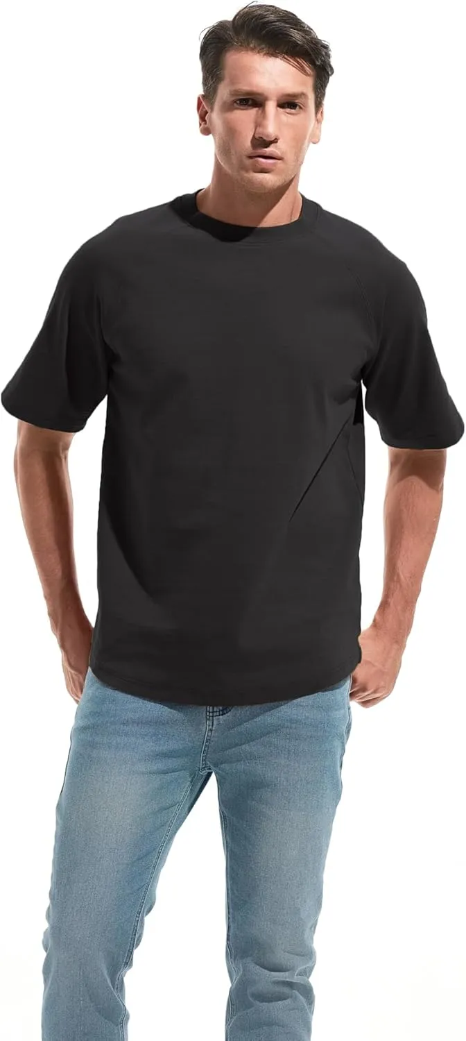 VEIISAR Men's Hipster Hip hop longline Crewneck T-Shirts - Mens Premium Cotton Raglan Sleeve T Shirts Open Hem S - 3XL