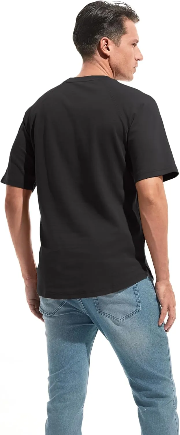 VEIISAR Men's Hipster Hip hop longline Crewneck T-Shirts - Mens Premium Cotton Raglan Sleeve T Shirts Open Hem S - 3XL