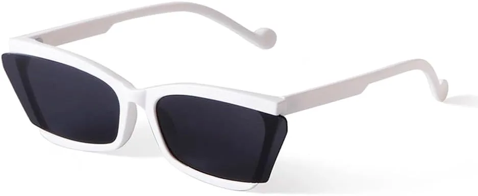 Vintage Mirrored Cat Eye Sunglasses Women Men Trendy Half Frame White Sun Glasses